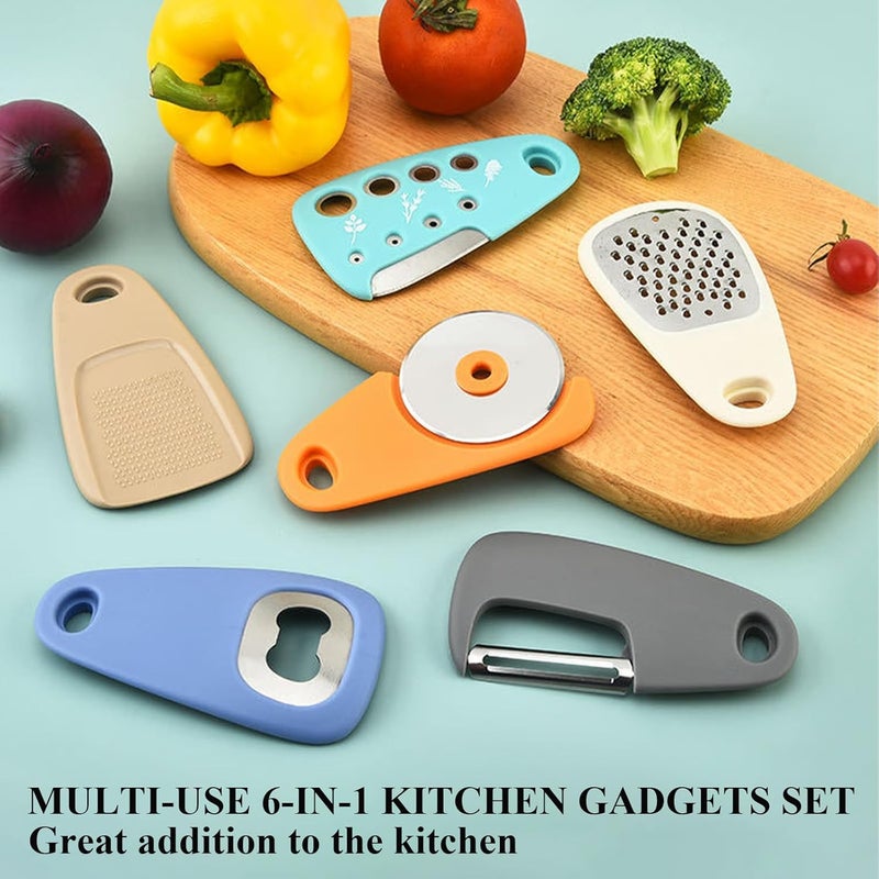 W. MM Kitchen Gadgets Set 6 Pieces, Space Saving Cooking Tools Kitchen Accessories-Garlic/Ginger Grinder, Cheese Grater, Vegetable/Fruit Peeler, Pizza Cutter, Herb Stripper, Bottle Opener, Gadgets Gift Set - Image 3